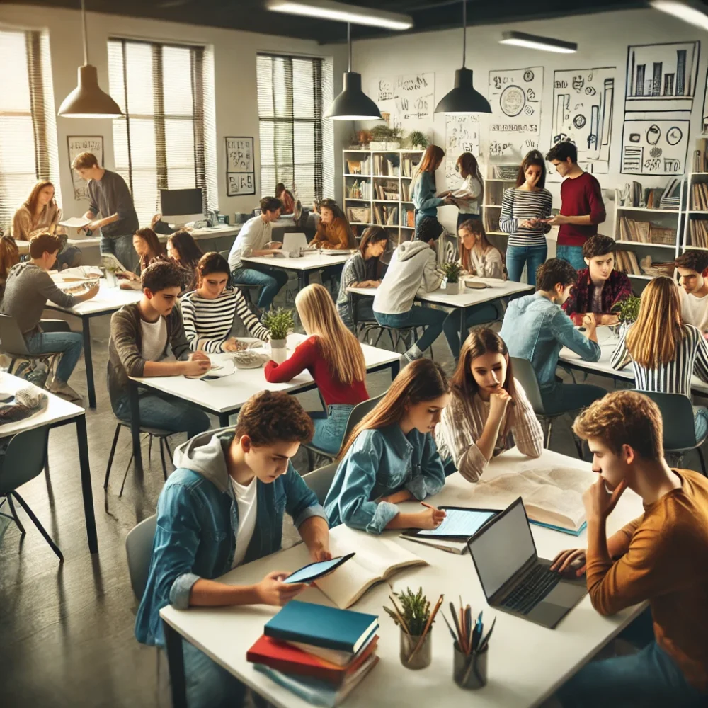 AI-generated image of a classroom with students